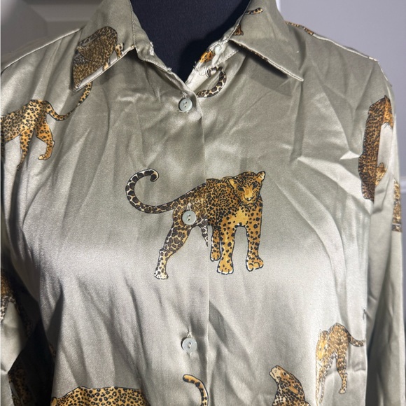 Zara Khaki and Leopard Print Blouse - Picture 2 of 7